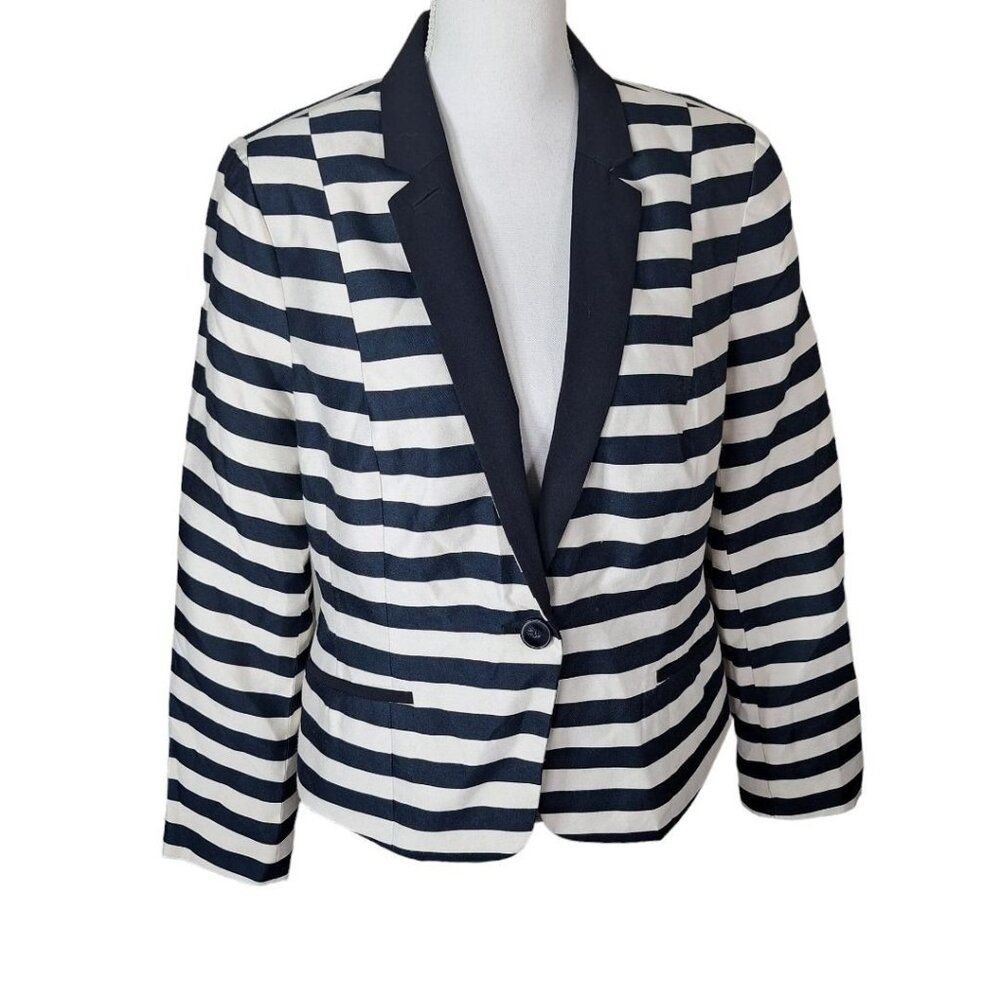 Worthington Blazer Striped Shoulder‎ Pads Black Cream Womens XL Large Button